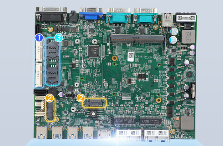 本機(jī)配置了2個(gè)全長(zhǎng)的miniPCIe槽，內(nèi)置SIM卡。可以同時(shí)支持WiFi模塊，4G模塊，mSATA硬盤。
